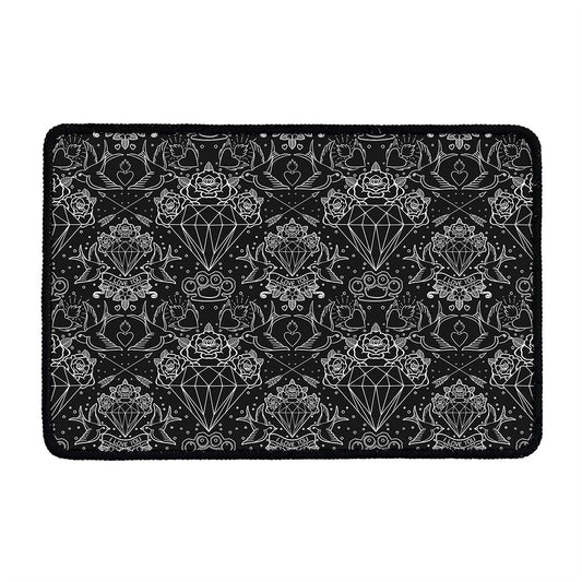 Black And White Tattoo Print Kitchen Mat