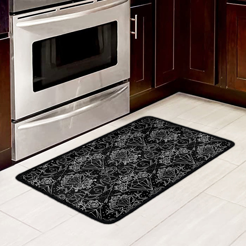 Black And White Tattoo Print Kitchen Mat