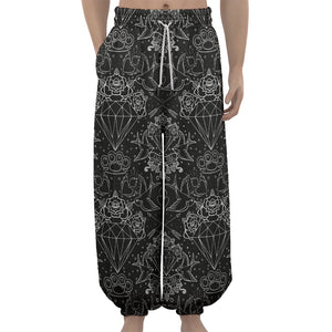 Black And White Tattoo Print Lantern Pants