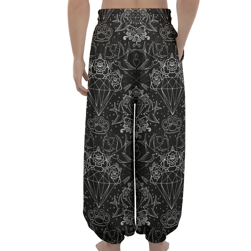 Black And White Tattoo Print Lantern Pants