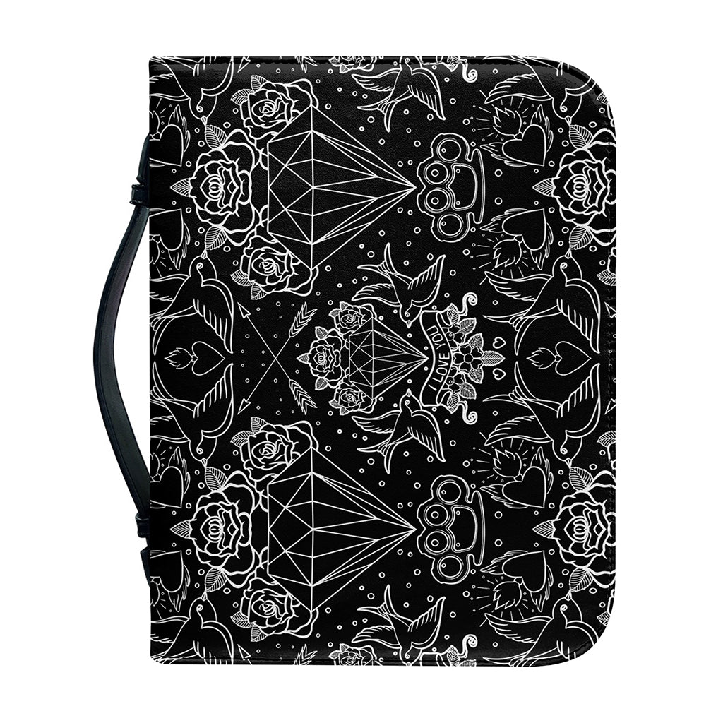 Black And White Tattoo Print Leather Bible Cover
