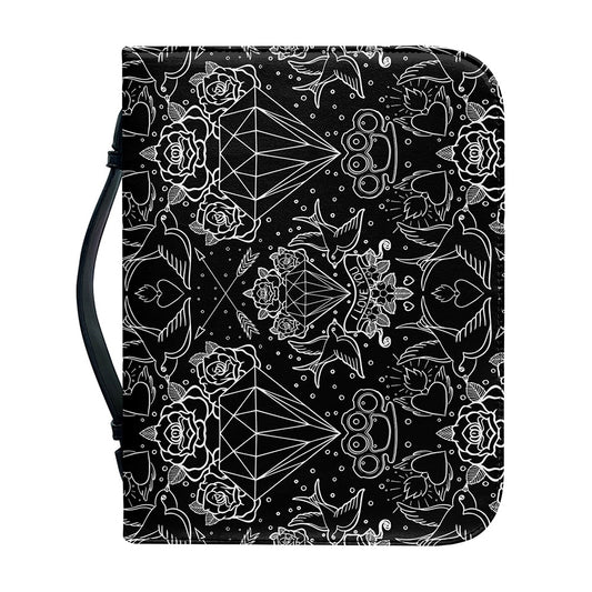 Black And White Tattoo Print Leather Bible Cover
