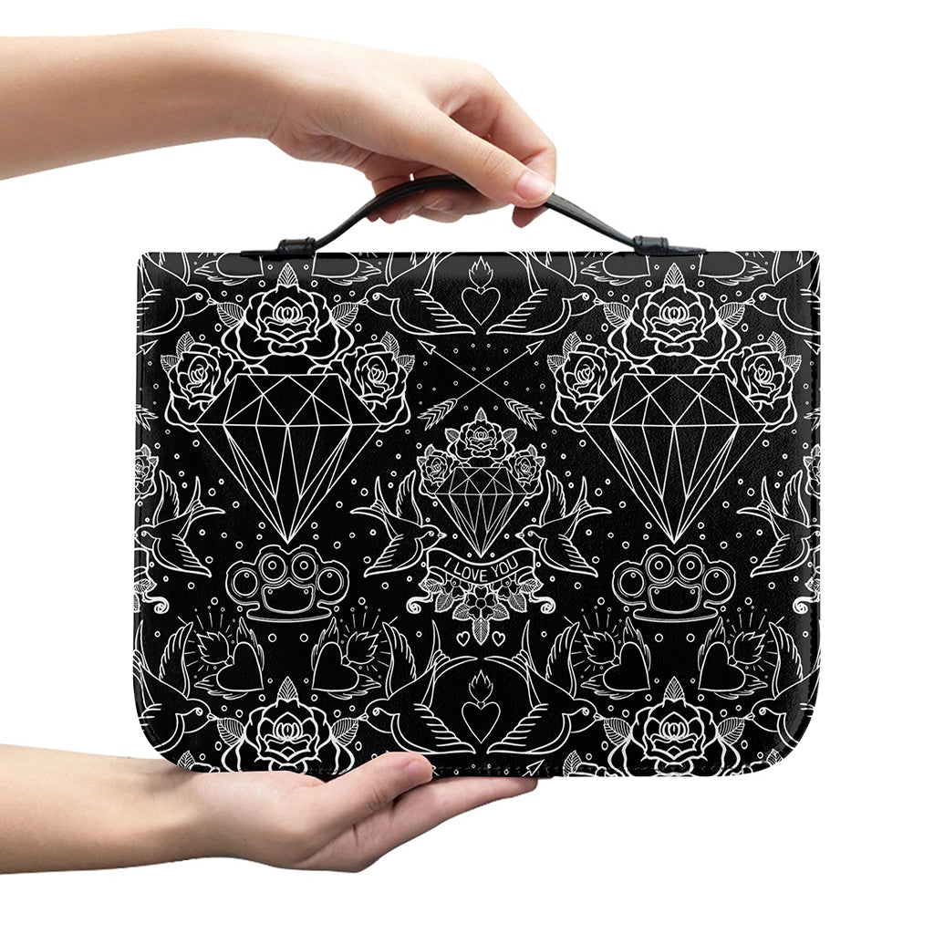 Black And White Tattoo Print Leather Bible Cover