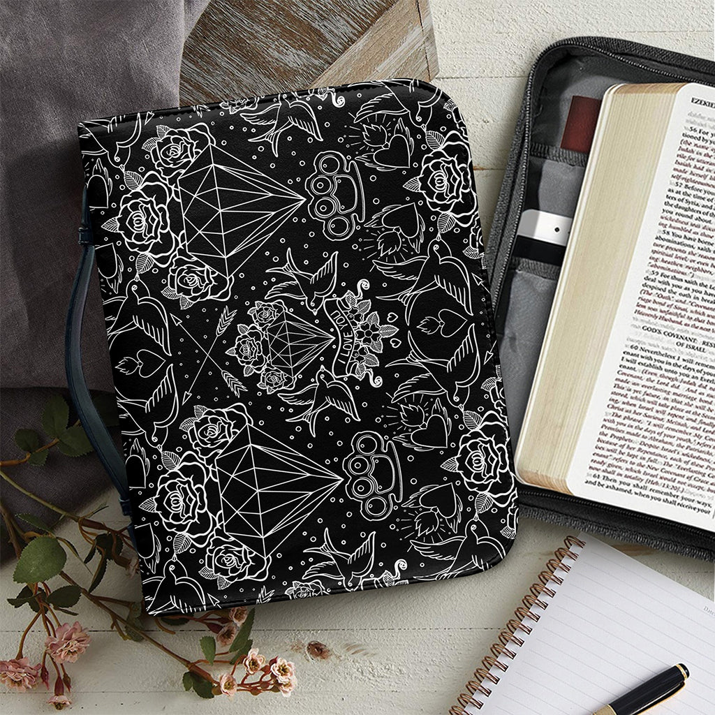 Black And White Tattoo Print Leather Bible Cover