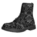 Black And White Tattoo Print Lace-Up Boots