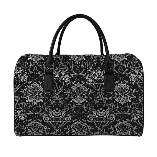 Black And White Tattoo Print Leather Duffle Bag