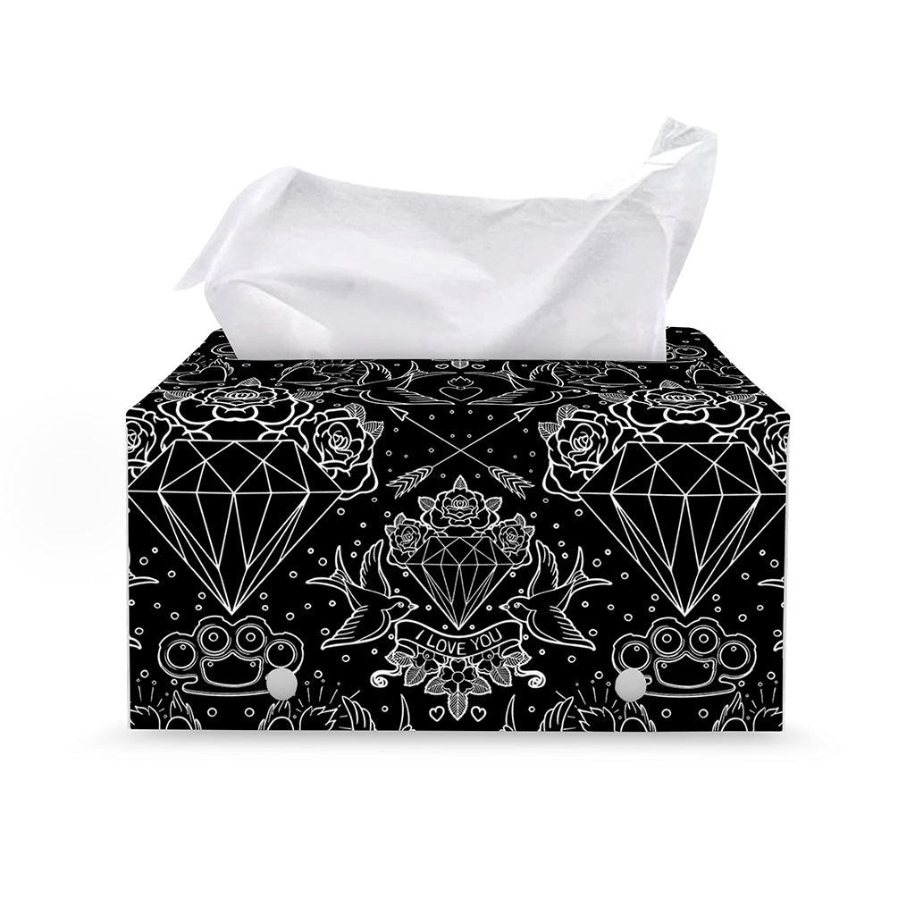Black And White Tattoo Print Leather Tissue Box Cover