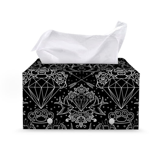 Black And White Tattoo Print Leather Tissue Box Cover