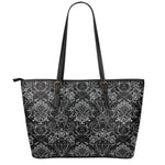 Black And White Tattoo Print Leather Tote Bag