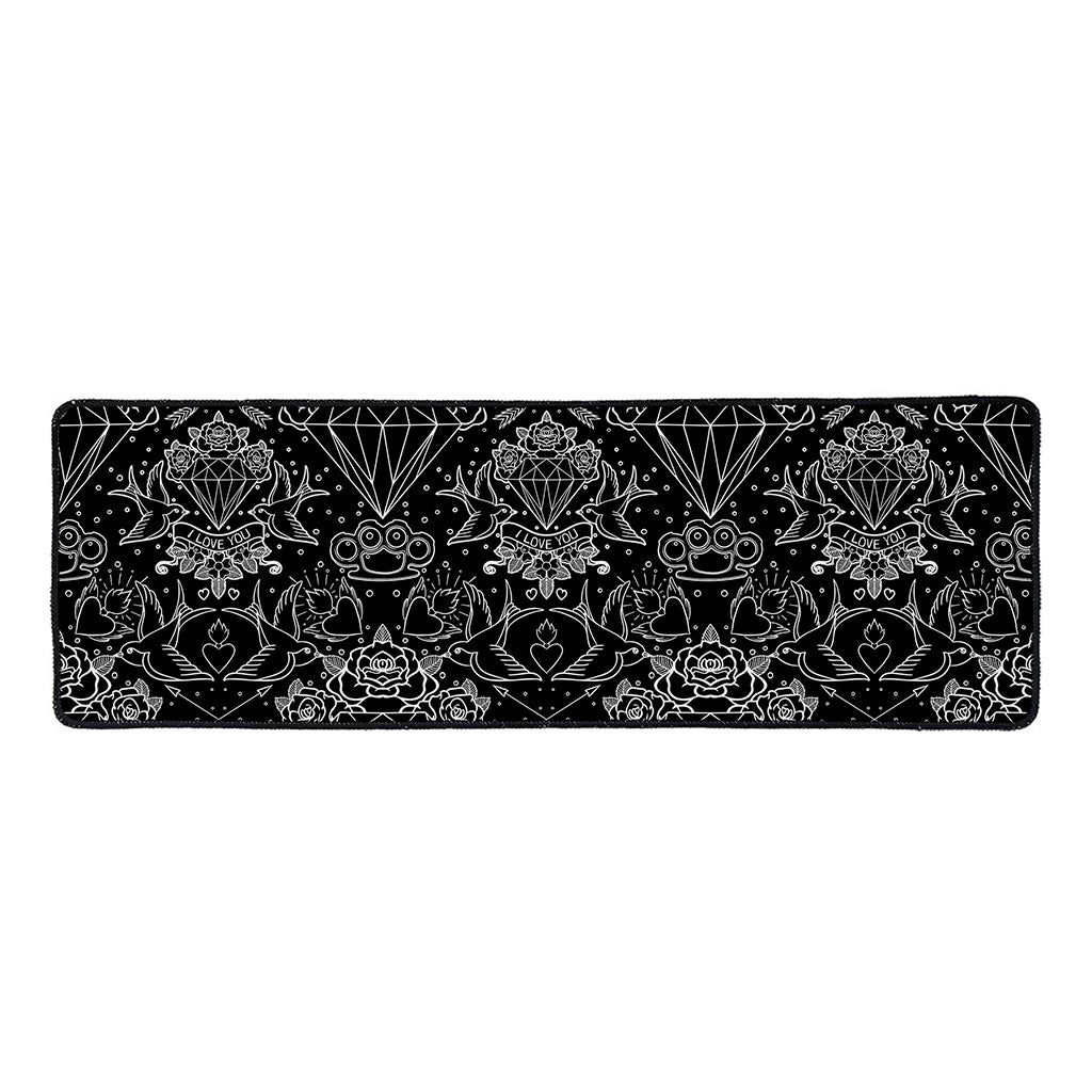 Black And White Tattoo Print Long Kitchen Mat