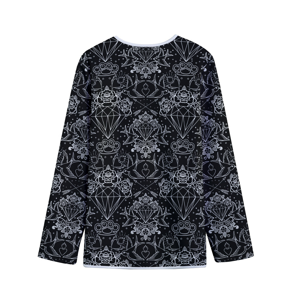 Black And White Tattoo Print Long Sleeve Short Coat