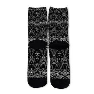 Black And White Tattoo Print Long Socks