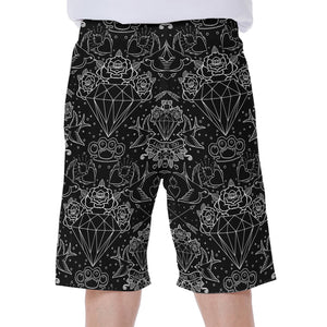 Black And White Tattoo Print Men's Beach Shorts