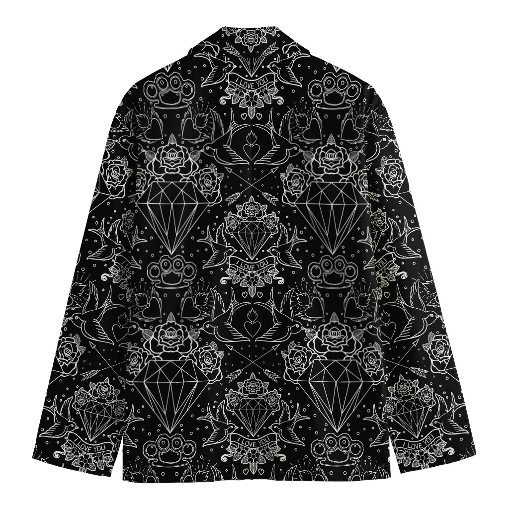 Black And White Tattoo Print Men's Blazer