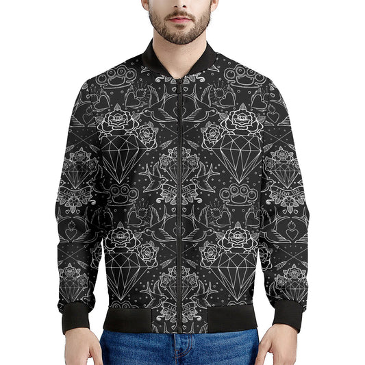 Black And White Tattoo Print Men's Bomber Jacket