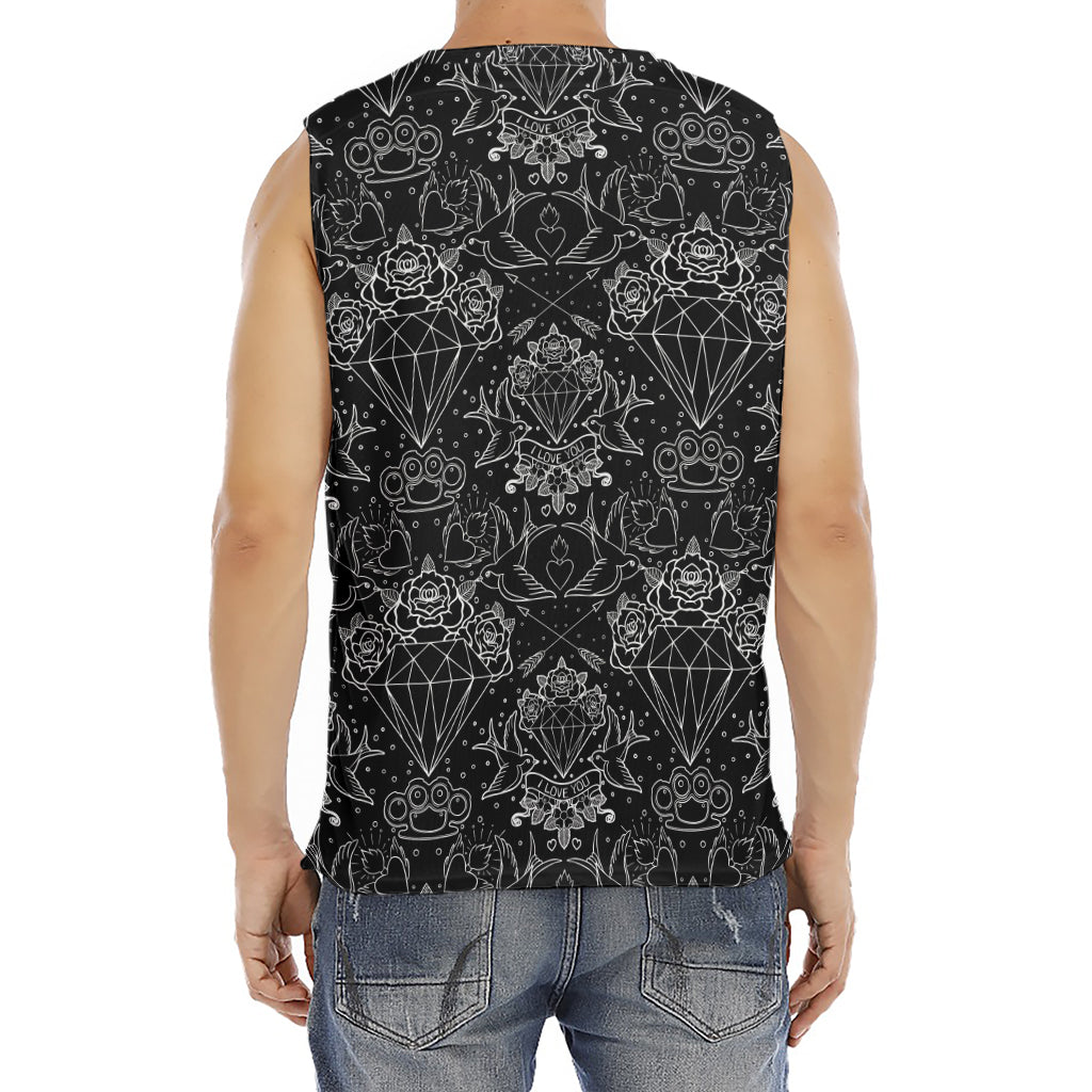 Black And White Tattoo Print Men's Fitness Tank Top