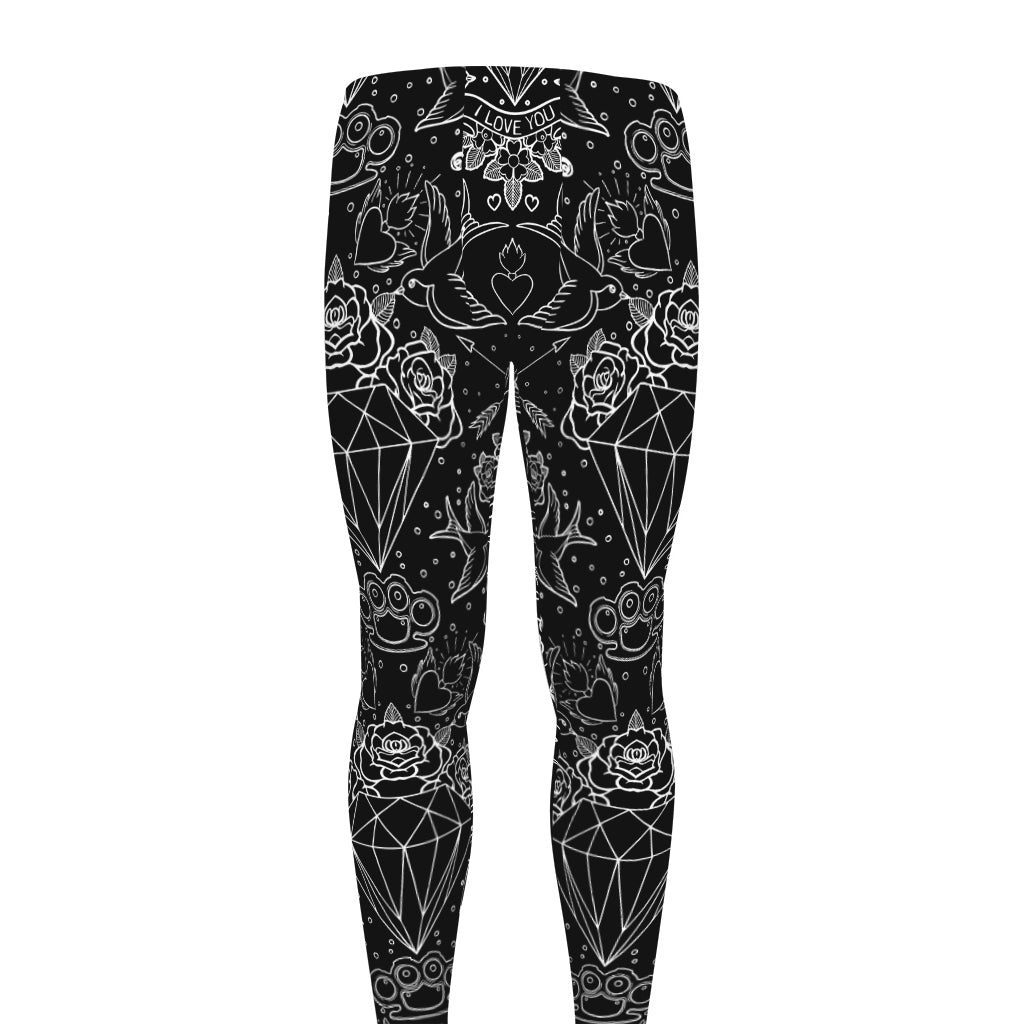 Black And White Tattoo Print Men's leggings