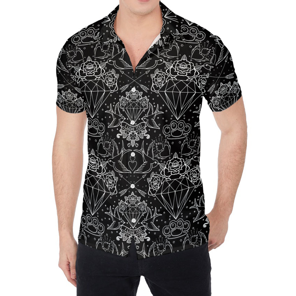 Black And White Tattoo Print Men's Shirt