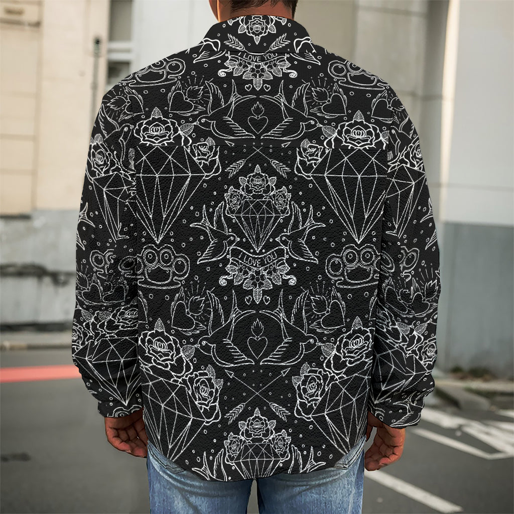 Black And White Tattoo Print Men's Shirt Jacket