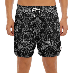 Black And White Tattoo Print Men's Split Running Shorts