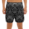 Black And White Tattoo Print Men's Split Running Shorts