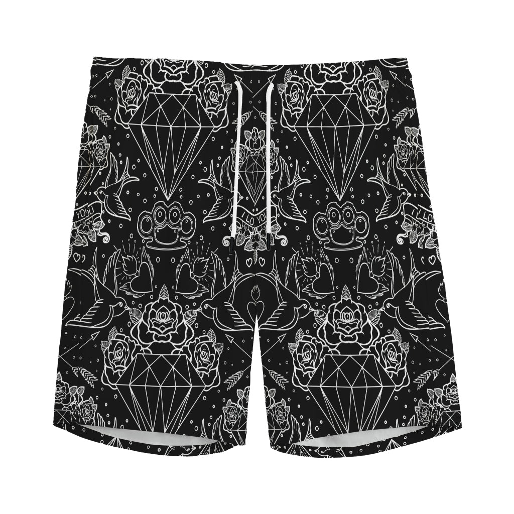 Black And White Tattoo Print Men's Sports Shorts