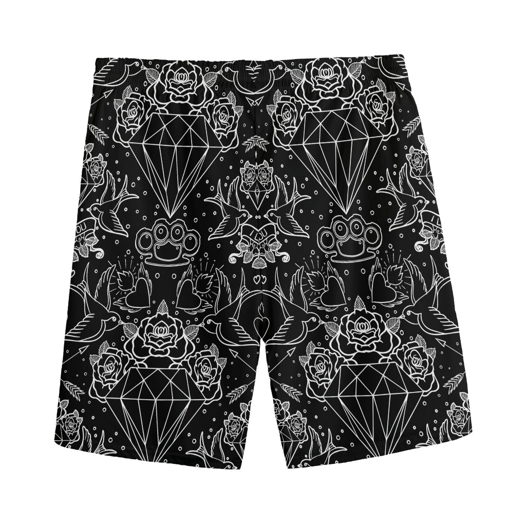 Black And White Tattoo Print Men's Sports Shorts