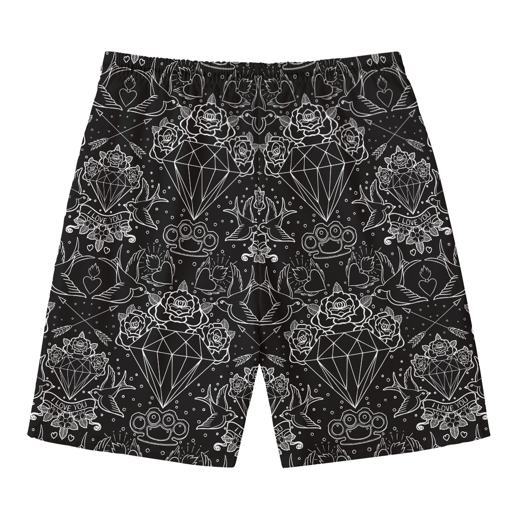 Black And White Tattoo Print Men's Swim Trunks