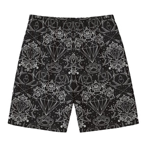 Black And White Tattoo Print Men's Swim Trunks