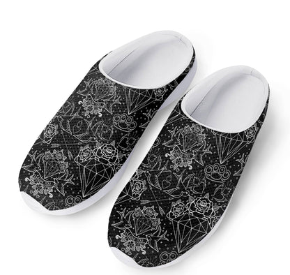 Black And White Tattoo Print Mesh Casual Shoes