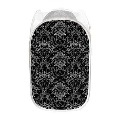Black And White Tattoo Print Mesh Laundry Hamper