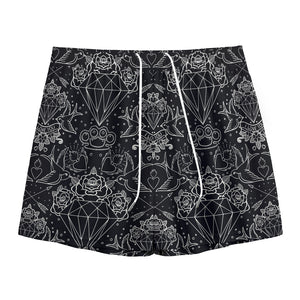 Black And White Tattoo Print Mesh Shorts