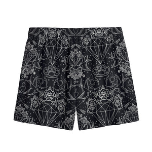 Black And White Tattoo Print Mesh Shorts