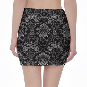 Black And White Tattoo Print Pencil Mini Skirt