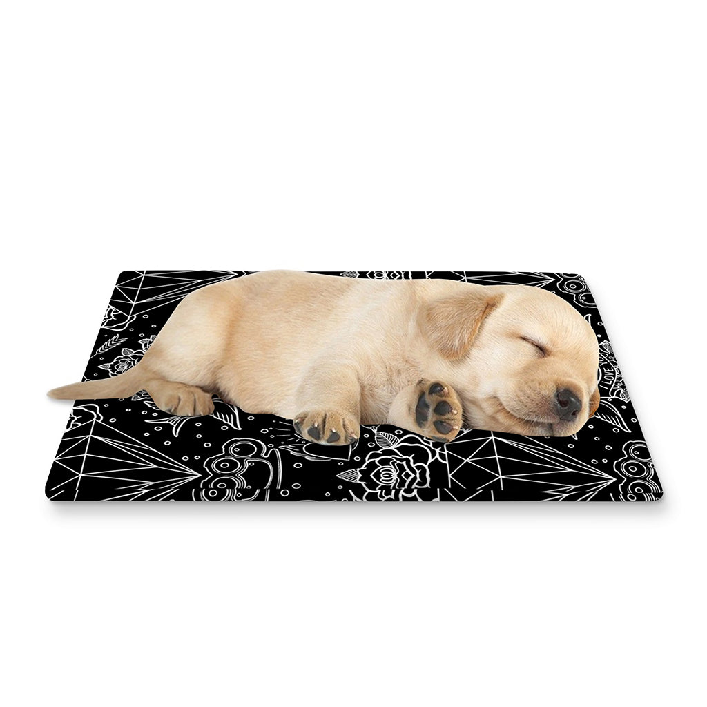 Black And White Tattoo Print Pet Cooling Mat Cover