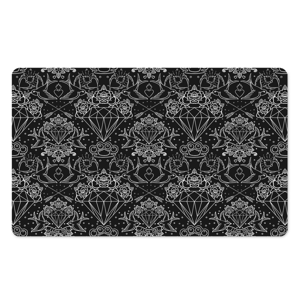 Black And White Tattoo Print Polyester Doormat