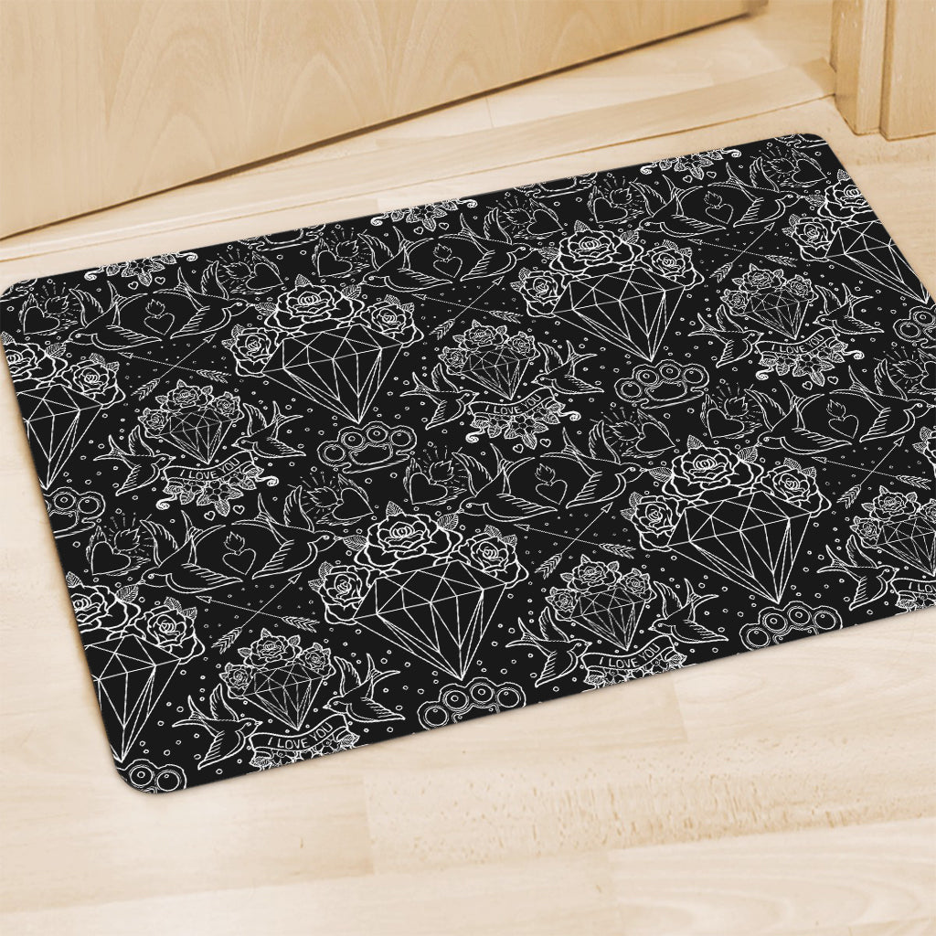 Black And White Tattoo Print Polyester Doormat