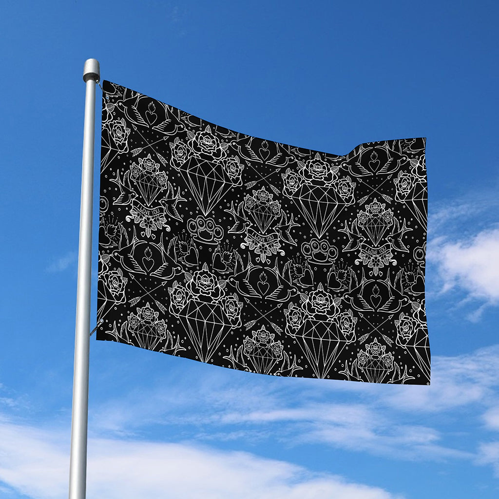 Black And White Tattoo Print Polyester Flag