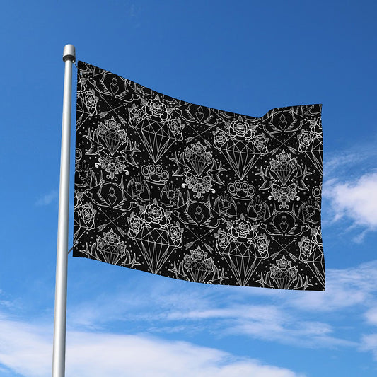 Black And White Tattoo Print Polyester Flag