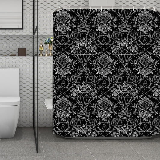 Black And White Tattoo Print Polyester Shower Curtain