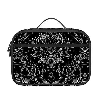Black And White Tattoo Print Portable Lunch Bag