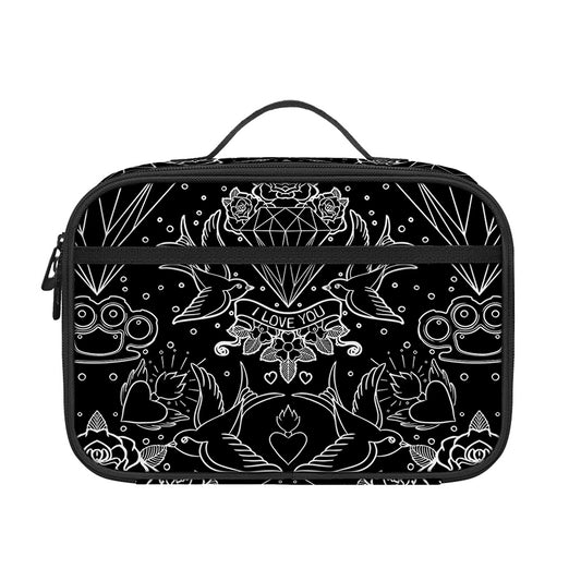 Black And White Tattoo Print Portable Lunch Bag