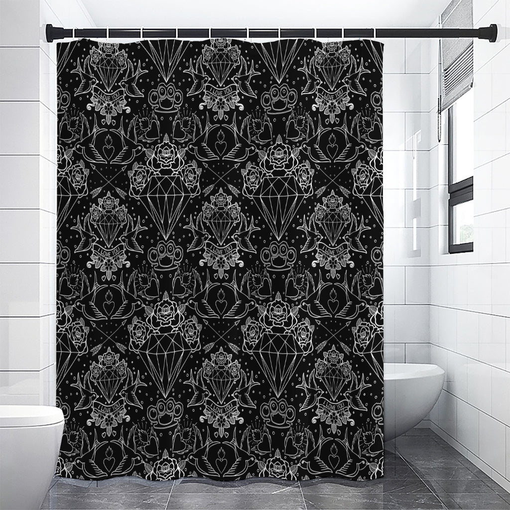 Black And White Tattoo Print Premium Shower Curtain