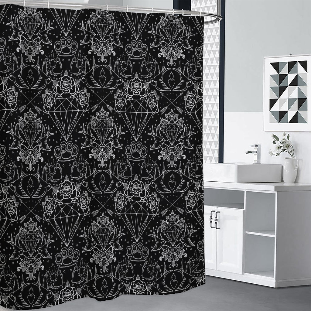 Black And White Tattoo Print Premium Shower Curtain