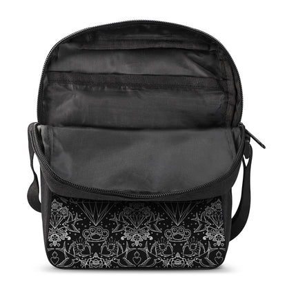 Black And White Tattoo Print Rectangular Crossbody Bag