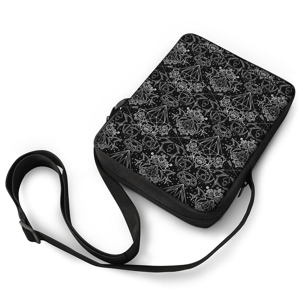 Black And White Tattoo Print Rectangular Crossbody Bag