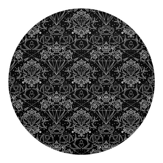 Black And White Tattoo Print Round Blanket