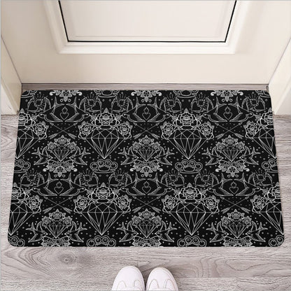Black And White Tattoo Print Rubber Doormat