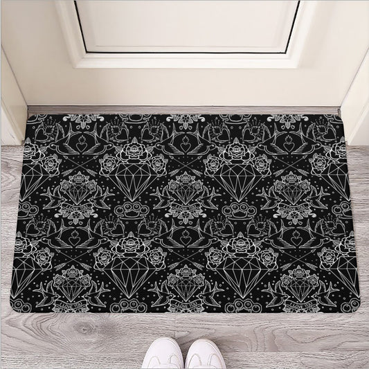 Black And White Tattoo Print Rubber Doormat