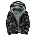 Black And White Tattoo Print Sherpa Lined Zip Up Hoodie